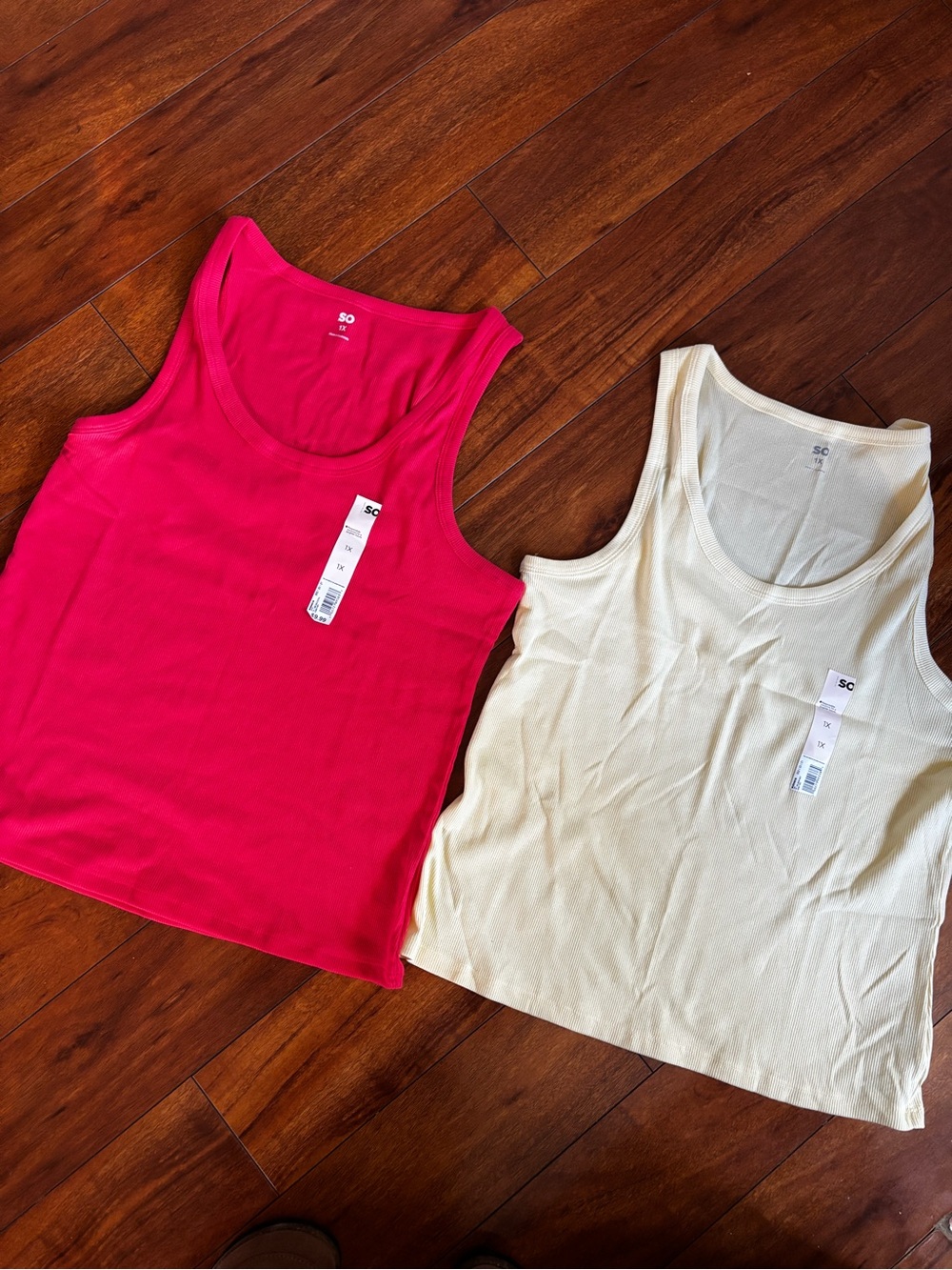 SO Women’s Tank Top - Pink and yellow Ribbed Scoop Neck